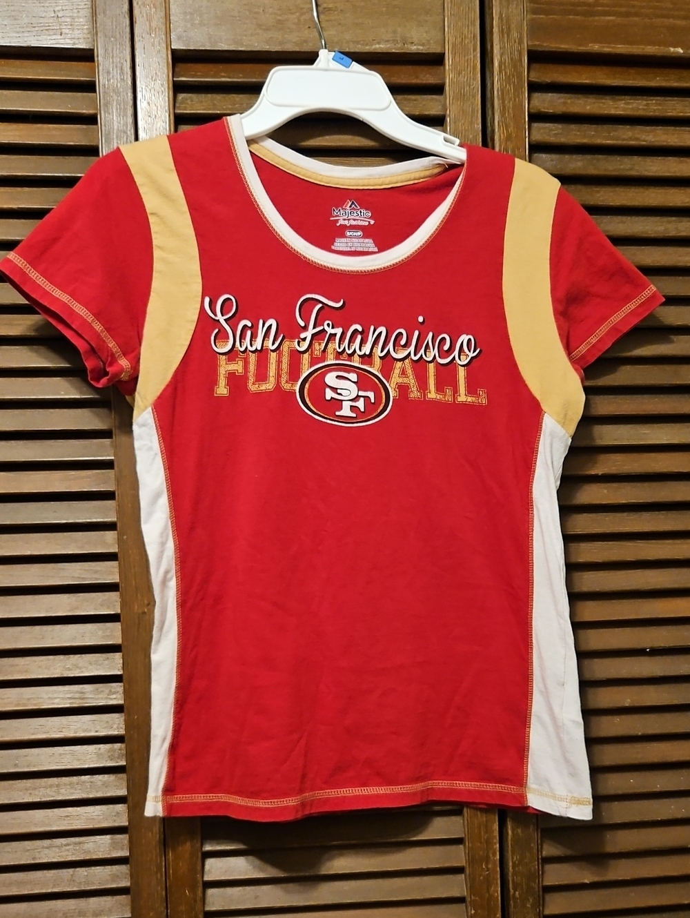 Majestic San Francisco Football Girls' Red Tee with Gold and White Accents